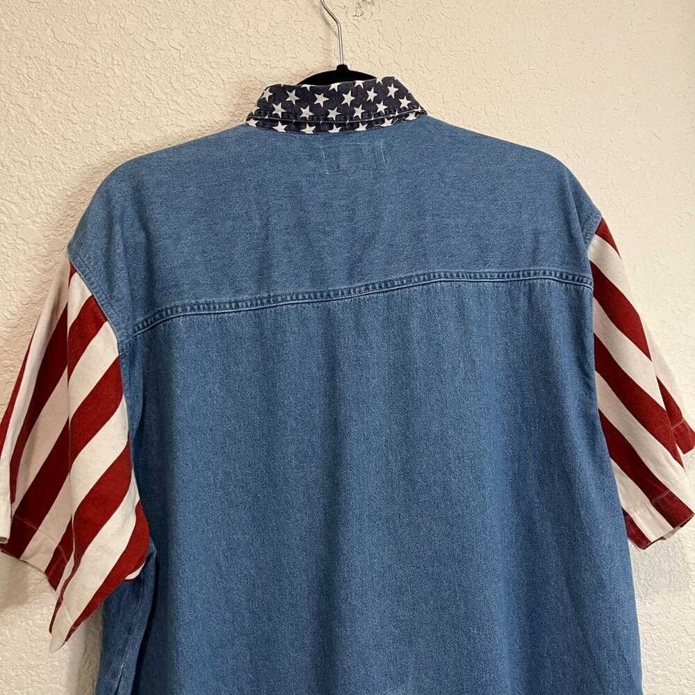 Quizz Again Shirt America 4th July Button USA Teddy Embroidered Vintage Y2K Sz L - Picture 7 of 11